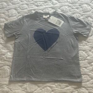 Sezane Gray and Blue Heart Short Sleeve Tee